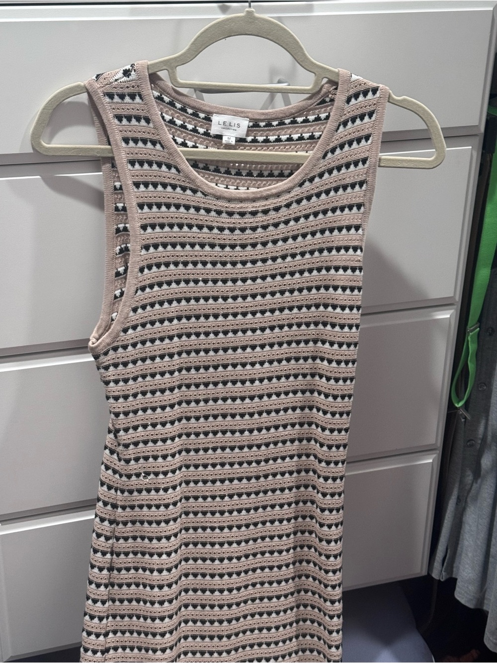 Le Lis Pink and Black Open-Knit Sleeveless Tank